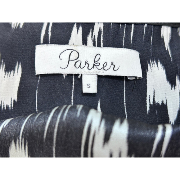 Parker Long Sleeve V Neck Shorts 100% Silk Romper Black‎ White Women Size Small - Picture 7 of 9